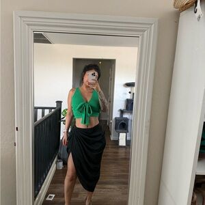 SHEIN Vibrant Green Knit Tie-Front Tank Top